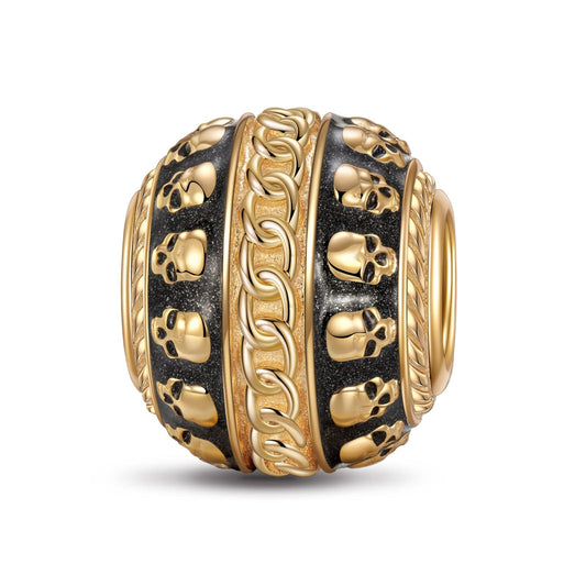gona- Skulls and Chain XL Size Tarnish-resistant Silver Charms With Enamel In 14K Gold Plated For Men