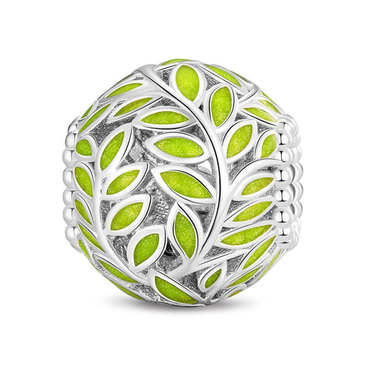 gona- Olive Leaf Tarnish-resistant Silver Charms With Enamel In White Gold Plated