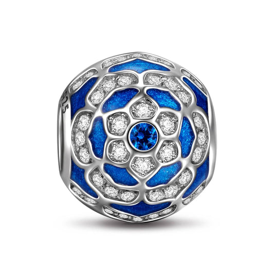 gona- Sterling Silver Blue Lotus Charms With Enamel In White Gold Plated