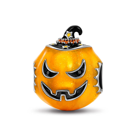 gona- Sterling Silver Halloween Pumpkin Charms With Enamel In White Gold Plated
