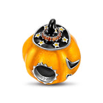 Sterling Silver Halloween Pumpkin Charms With Enamel In White Gold Plated