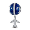 Sterling Silver Flying Around The Equator Dangle Charms With Enamel In White Gold Plated