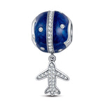 Sterling Silver Flying Around The Equator Dangle Charms With Enamel In White Gold Plated