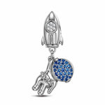 Sterling Silver Astronauts And Rockets Dangle Charms In White Gold Plated