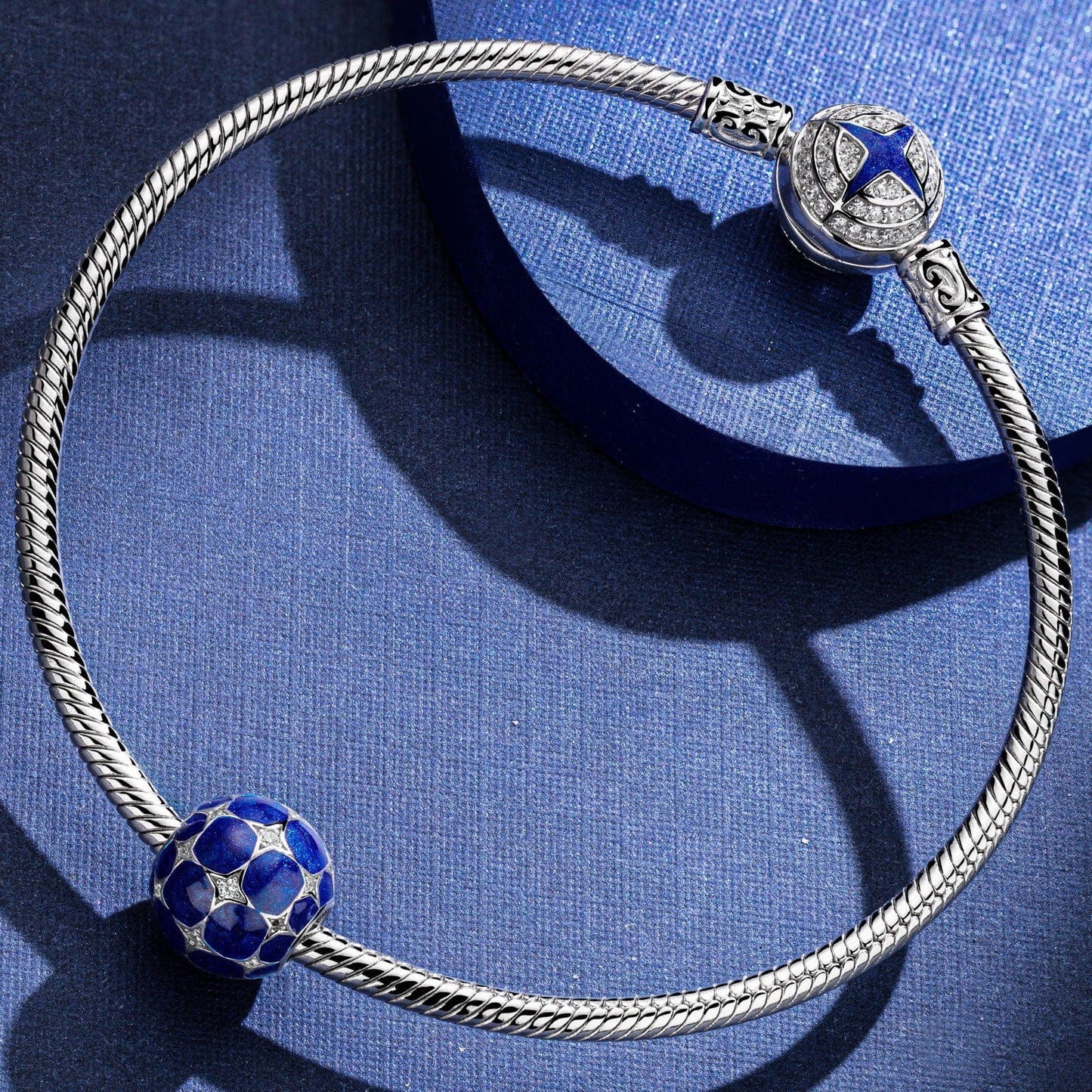 Sterling Silver Starry Night Charms With Enamel In White Gold Plated