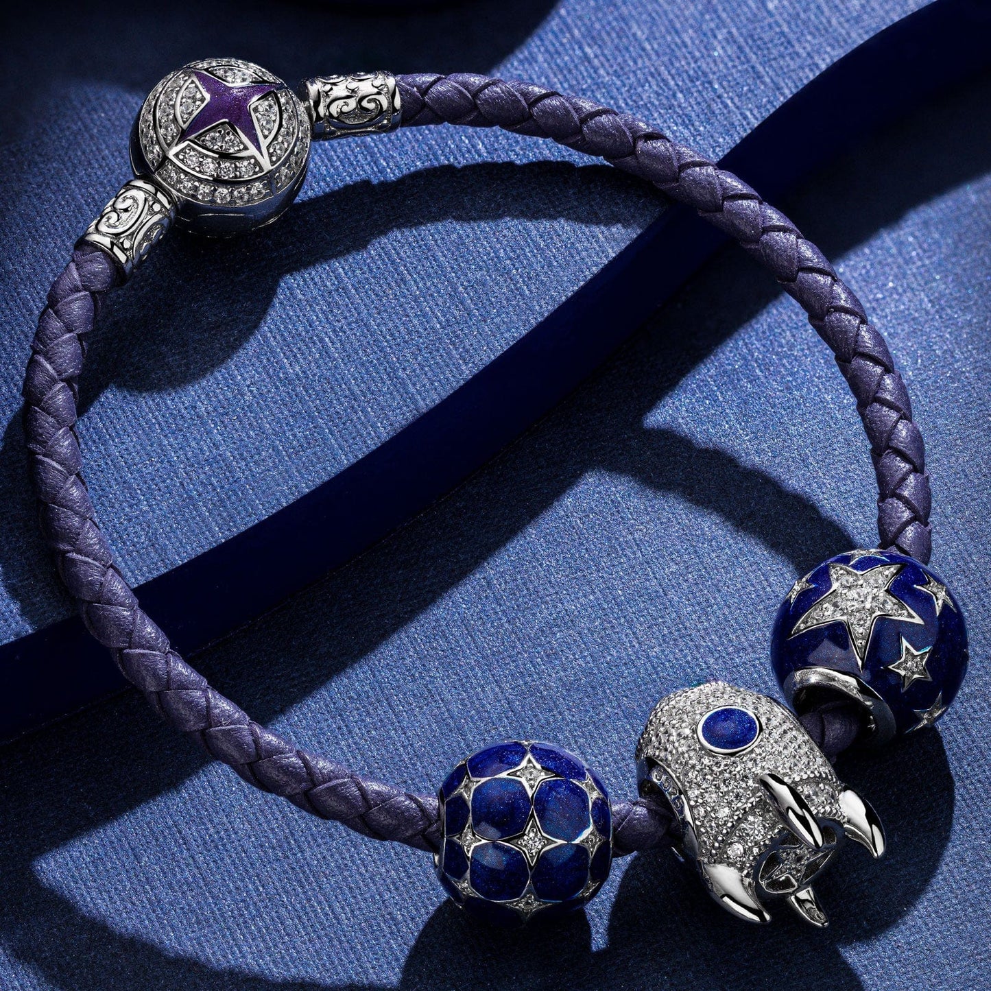 Sterling Silver Starry Night Charms With Enamel In White Gold Plated