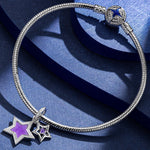 Sterling Silver The Purple Star Dangle Charms With Enamel In White Gold Plated
