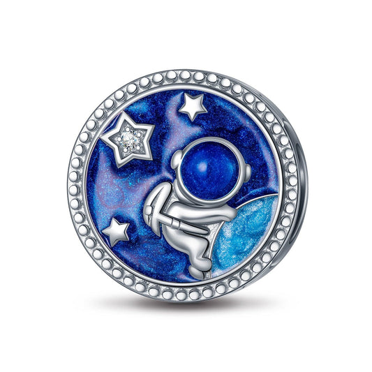 gona- Sterling Silver Moon Landing Charms With Enamel In White Gold Plated