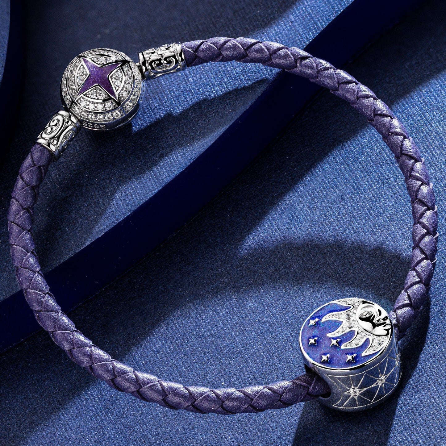 Sterling Silver Mysterious Galaxy Charms With Enamel In White Gold Plated