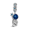 Sterling Silver Astronaut Picking Stars Dangle Charms With Enamel In White Gold Plated