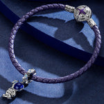 Sterling Silver Astronaut Picking Stars Dangle Charms With Enamel In White Gold Plated