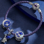Sterling Silver Astronaut Picking Stars Dangle Charms With Enamel In White Gold Plated