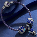 Sterling Silver Astronaut Picking Stars Dangle Charms With Enamel In White Gold Plated