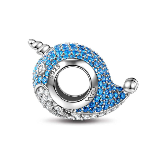 gona- Sterling Silver Cute Blue Narwhal Charms In White Gold Plated