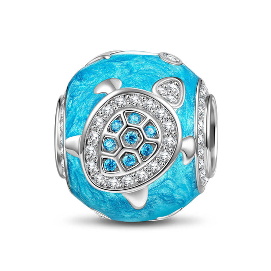 gona- Sterling Silver Blue Roaming Sea Turtle Charms With Enamel In White Gold Plated
