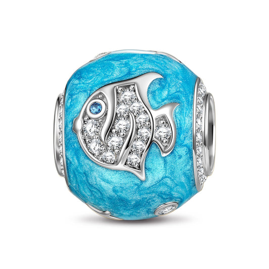 gona- Sterling Silver Yellow Reef Fish Charms With Enamel In White Gold Plated