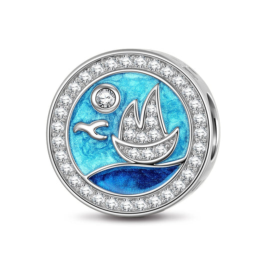 gona- Sterling Silver Sail Away Azure Charms With Enamel In White Gold Plated