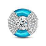 Sterling Silver Blue Lifebuoy Charms With Enamel In White Gold Plated