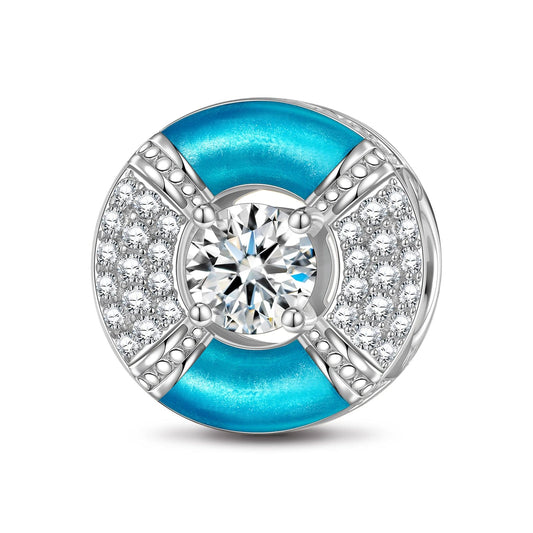 gona- Sterling Silver Blue Lifebuoy Charms With Enamel In White Gold Plated