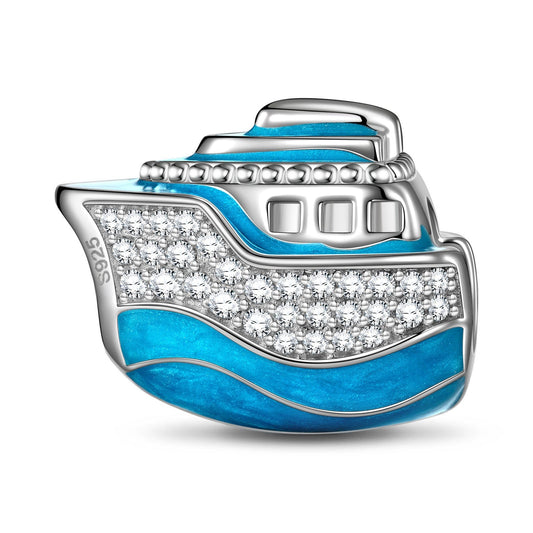 gona- Sterling Silver Blue Luxury Cruise Charms With Enamel In White Gold Plated