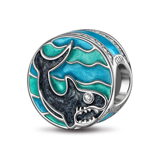 gona- Sterling Silver Black Shark Charms With Enamel In White Gold Plated