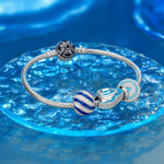 Sterling Silver Waves Charms In White Gold Plated