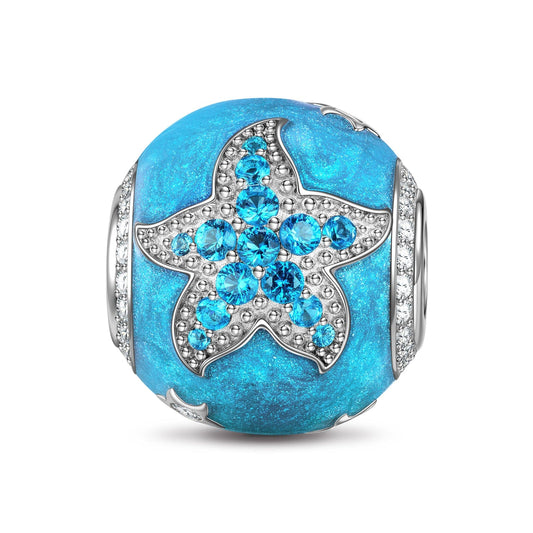 gona- Sterling Silver Cute Blue Starfish Charms With Enamel In White Gold Plated