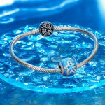 Sterling Silver Cute Blue Starfish Charms With Enamel In White Gold Plated