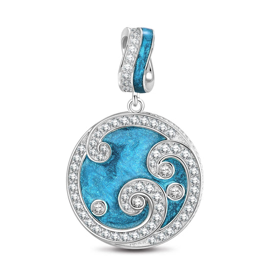 gona- Sterling Silver Blue Ocean Waves Dangle Charms With Enamel In White Gold Plated