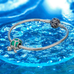 Sterling Silver Cute Green Turtle Charms With Enamel In White Gold Plated