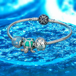 Sterling Silver Cute Green Turtle Charms With Enamel In White Gold Plated