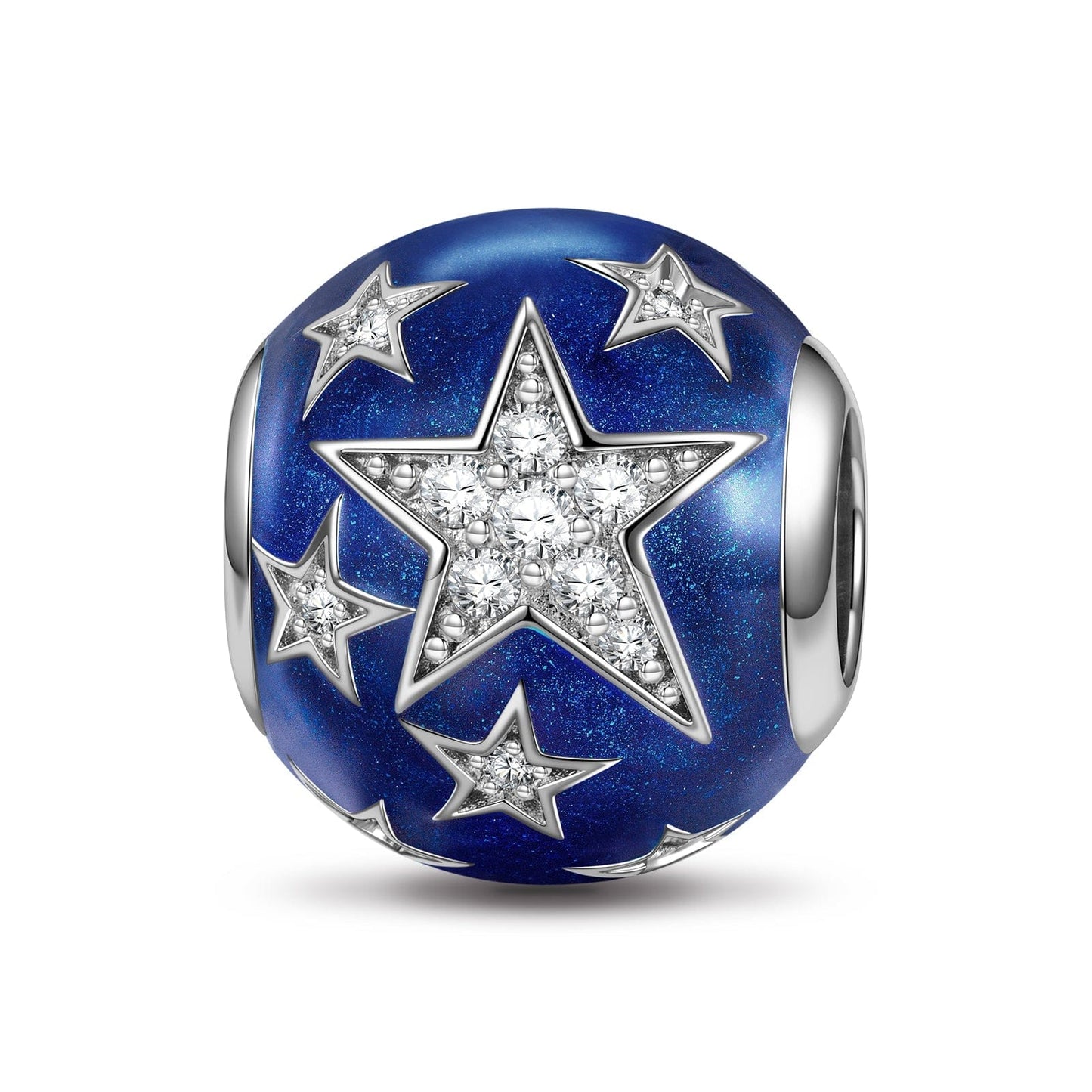 Sterling Silver Shining Stars Charms With Enamel In White Gold Plated