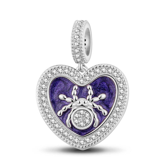 gona- Sterling Silver Purple Miss Spider Dangle Charms With Enamel In White Gold Plated