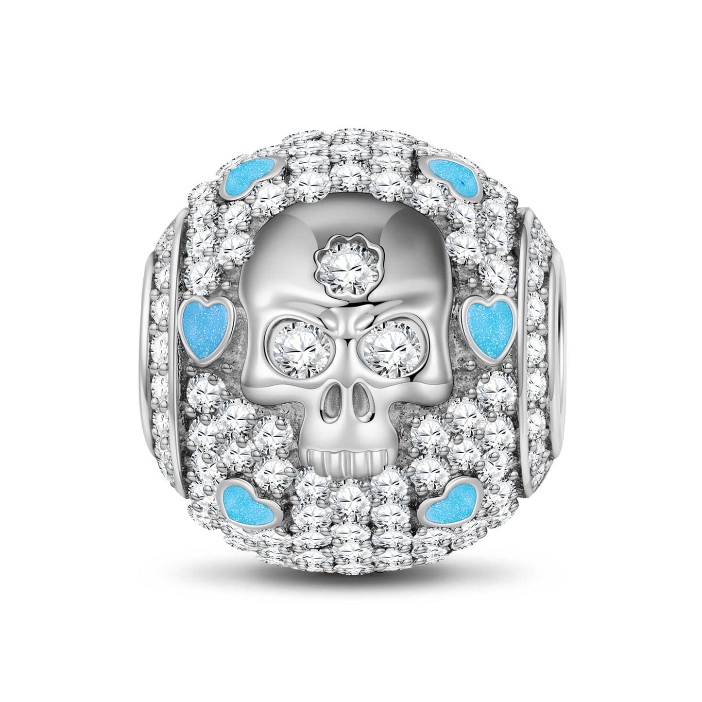 Sterling Silver Halloween & Skull Charms With Enamel In White Gold Plated