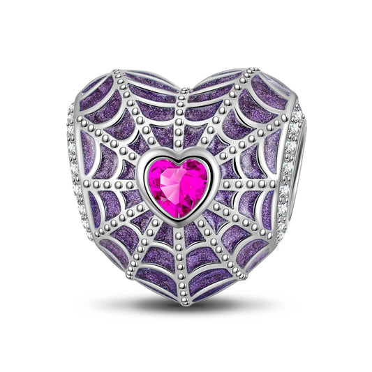 gona- Sterling Silver Purple Spiderweb Charms With Enamel In White Gold Plated