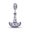 Sterling Silver Purple Witch Hat Dangle Charms With Enamel In White Gold Plated