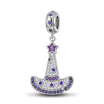 Sterling Silver Purple Witch Hat Dangle Charms With Enamel In White Gold Plated