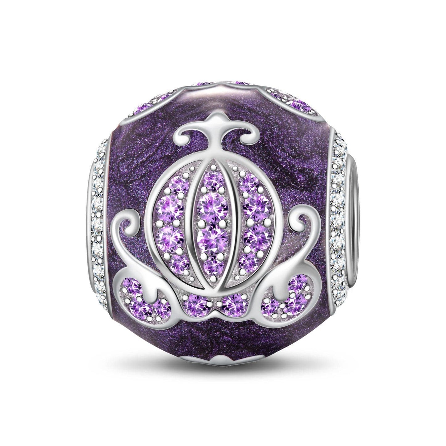 Sterling Silver Pumpkin Carriage With Enamel In White Gold Plated