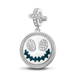 Sterling Silver Witch On Broom Dangle Charms With Enamel In White Gold Plated