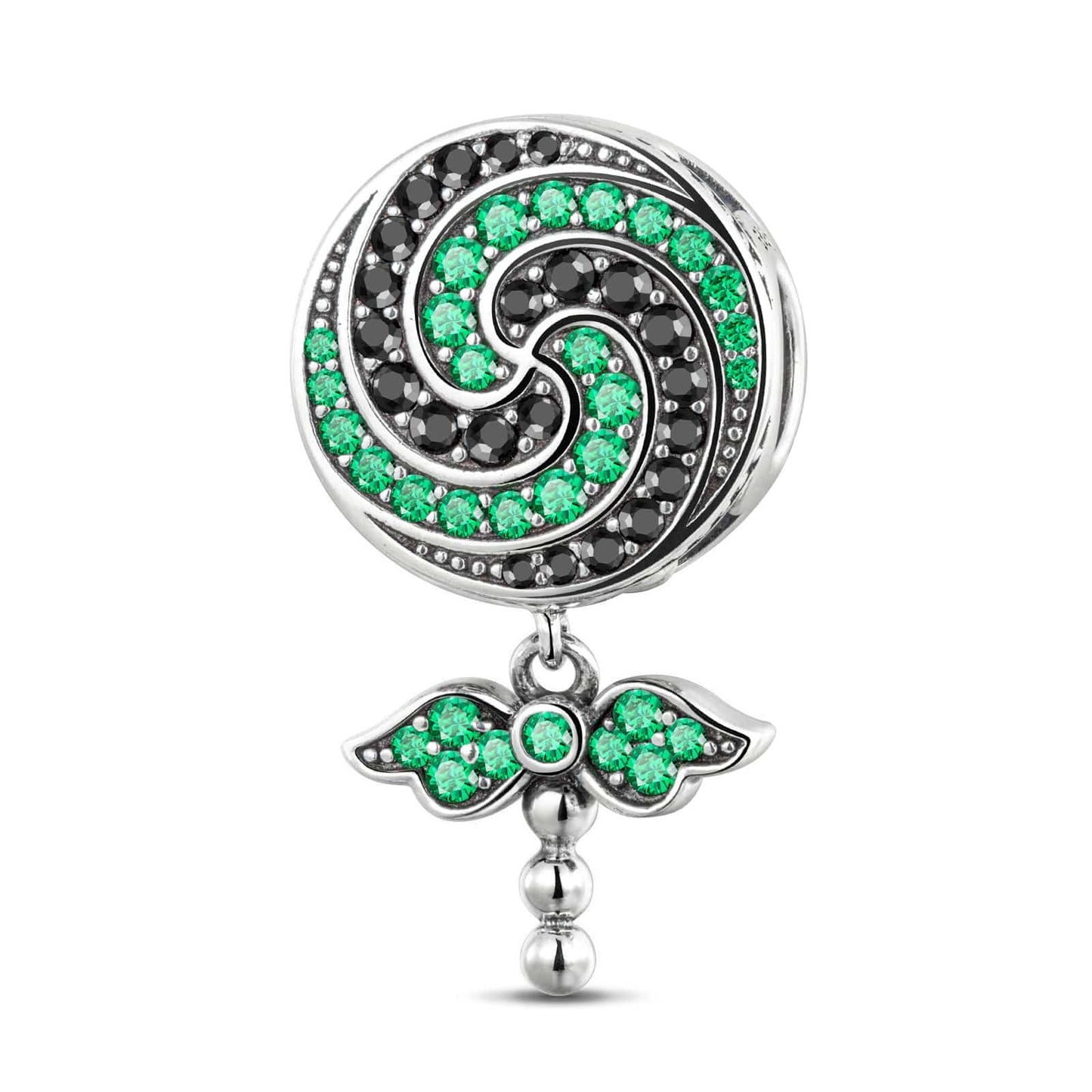 Sterling Silver Green Lollipop Dangle Charms In Blackened 925 Sterling Silver