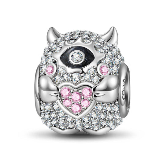 gona- Sterling Silver Cute Cyclops Charms With Enamel In White Gold Plated