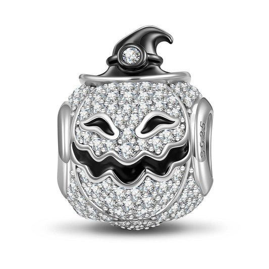 gona- Sterling Silver Halloween Pumpkin Lantern Charms With Enamel In White Gold Plated