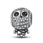Sterling Silver Cute Mummy Dangle Charms With Enamel In Blackened 925 Sterling Silver