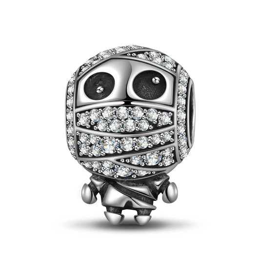 gona- Sterling Silver Cute Mummy Dangle Charms With Enamel In Blackened 925 Sterling Silver