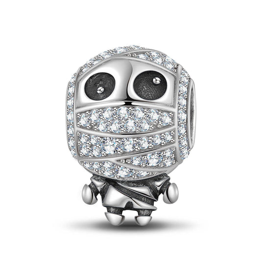 gona- Sterling Silver Cute Mummy Dangle Charms With Enamel In White Gold Plated