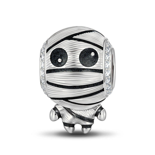 gona- Sterling Silver Cute Mummy Charms With Enamel In White Gold Plated