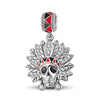 Sterling Silver Tribal Chief Skull Head Dangle Charms With Enamel In Blackened 925 Sterling Silver