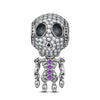 Sterling Silver Lady Skeleton Dangle Charms With Enamel In Blackened 925 Sterling Silver