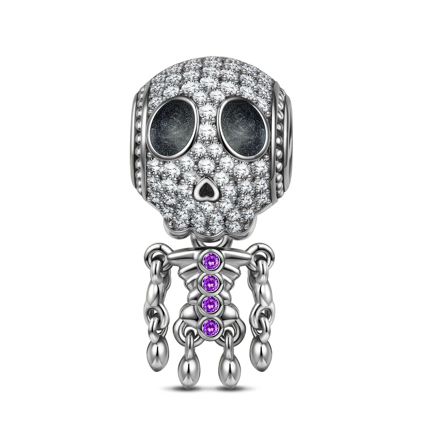 Sterling Silver Lady Skeleton Dangle Charms With Enamel In Blackened 925 Sterling Silver
