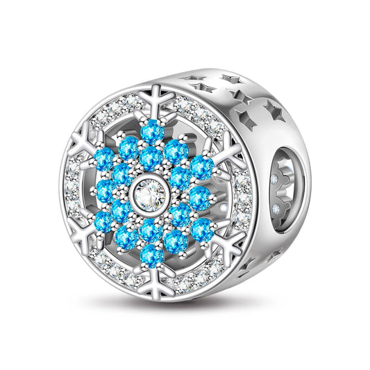 gona- Sterling Silver Ice Blue snowflake Charms In White Gold Plated